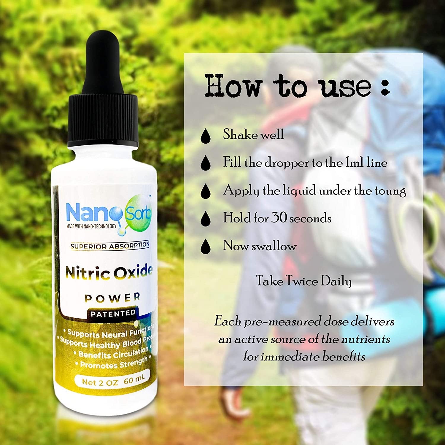 NanoCorHealth Nitric Oxide Supplement - Extra Strength NO Booster Complex with L-Citrulline, Arginine - Aids Strength, Exercise, Brain Performance, Circulation, Lower Blood Pressure - 2oz, 60ml Drops