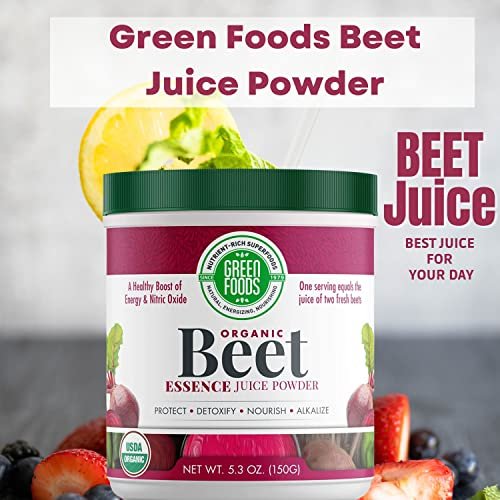 Green Foods - Organic Beet Essence Juice Powder- Nitric Oxide Super Food, Wholefood Antioxidant, Natural Pre Workout, Energy, Endurance, Detox, Heart Health 5.3oz (30 Servings) with Bonus Key Chain