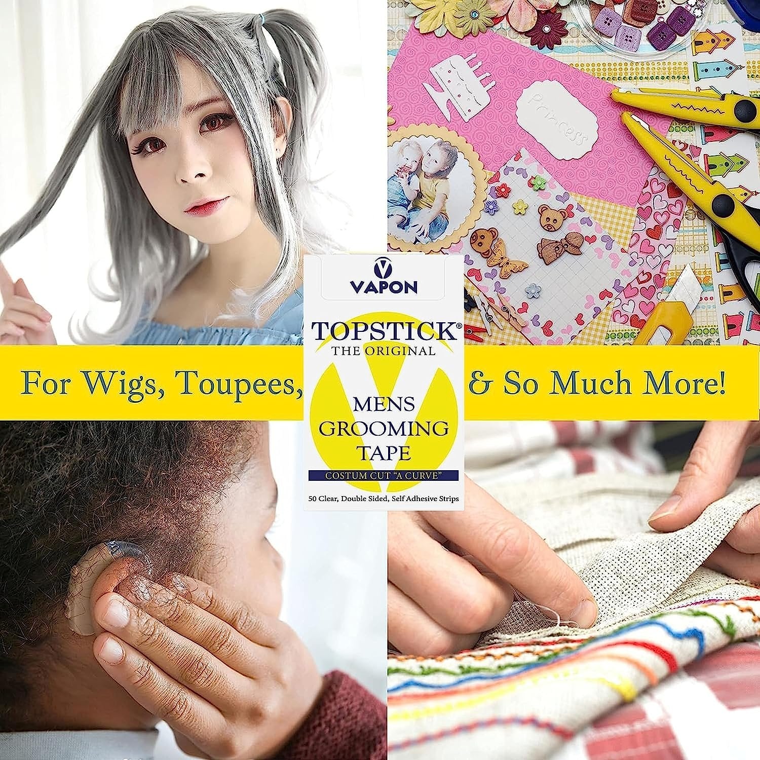 Vapon Topstick The Original Custom Cut "A Curve" Men's Grooming Tape - 50 Strips Box with Bonus Worldwide Nutrition Multi Purpose Key Chain