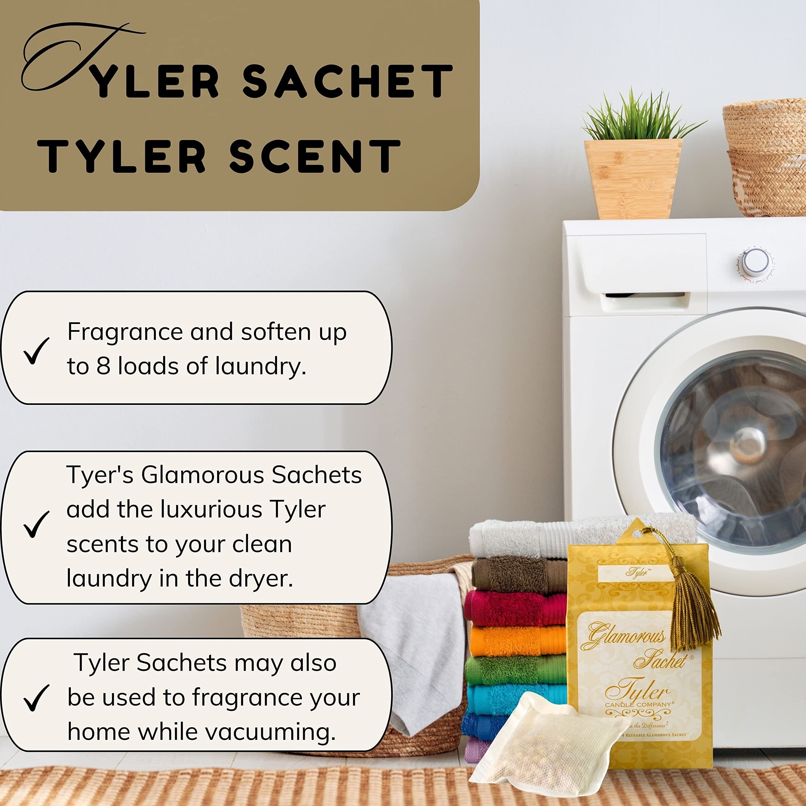 Tyler Candle Company Tyler Scent Dryer Sheet Sachets - Glamorous Reusable Dryer Sheets - Sachets for Drawers and Closets - 1 Pack, 4 Sachets, Dryer, Home, or Personal Sachet, with Bonus Key Chain