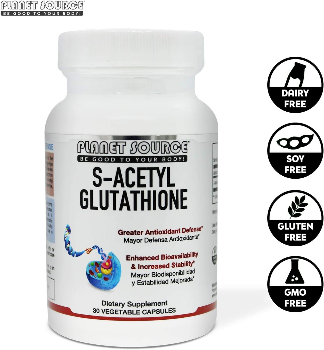 Planet Source S-Acetyl Glutathione (Food Grade) Supplement - Best Detox - Supports Healthy Aging and Cell Function