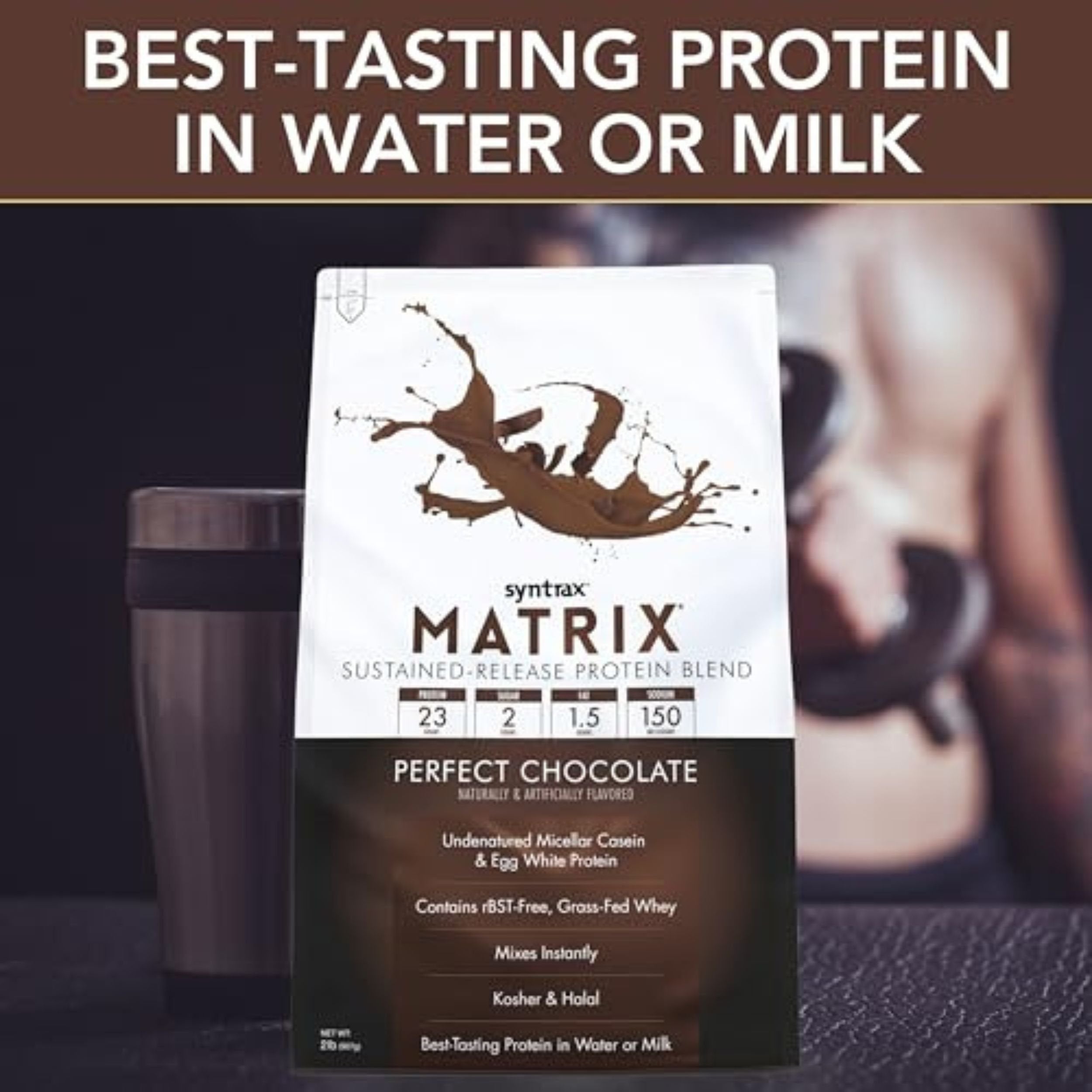 Syntrax Bundle, 2 Items: Matrix Perfect Chocolate Whey Casein Blend Protein Powder - Instant Mix High Protein Powder 2lb Kosher and Halal Whey Protein with Worldwide Nutrition Keychain