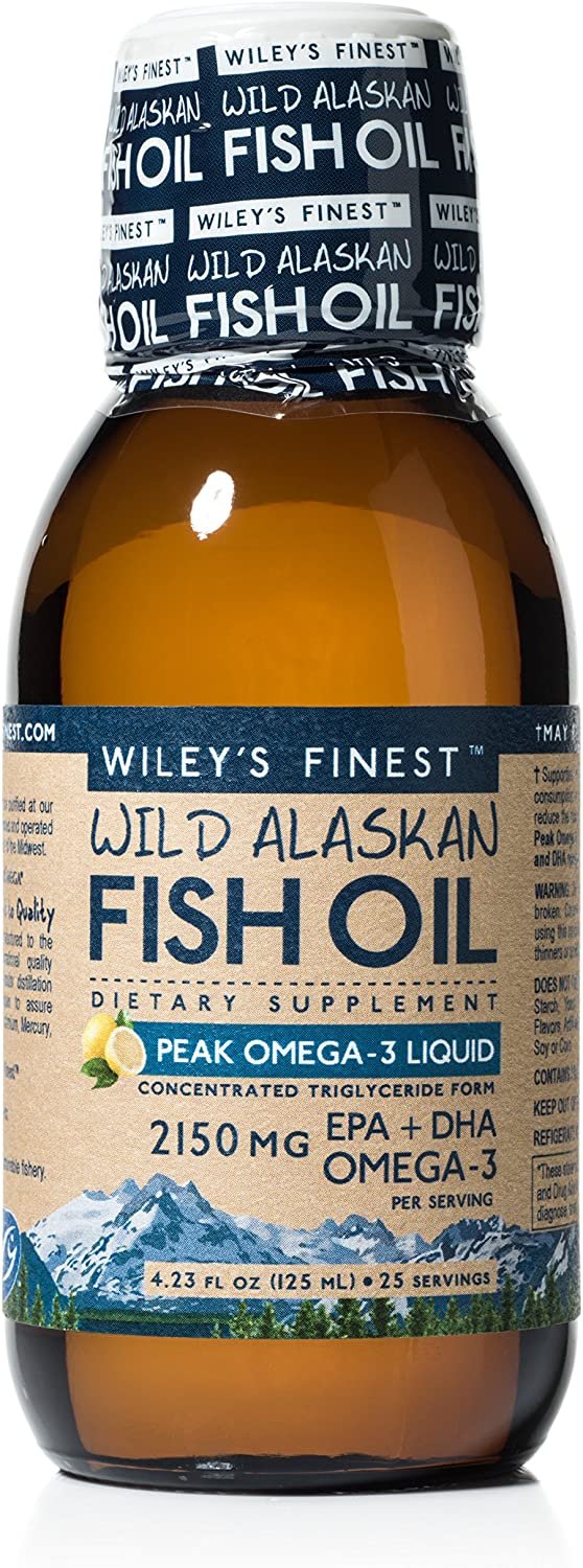 Wiley's Finest Wild Alaskan Fish Oil - Peak Omega-3 Liquid 2150mg EPA + DHA Omega-3 Natural Supplement 25 Servings