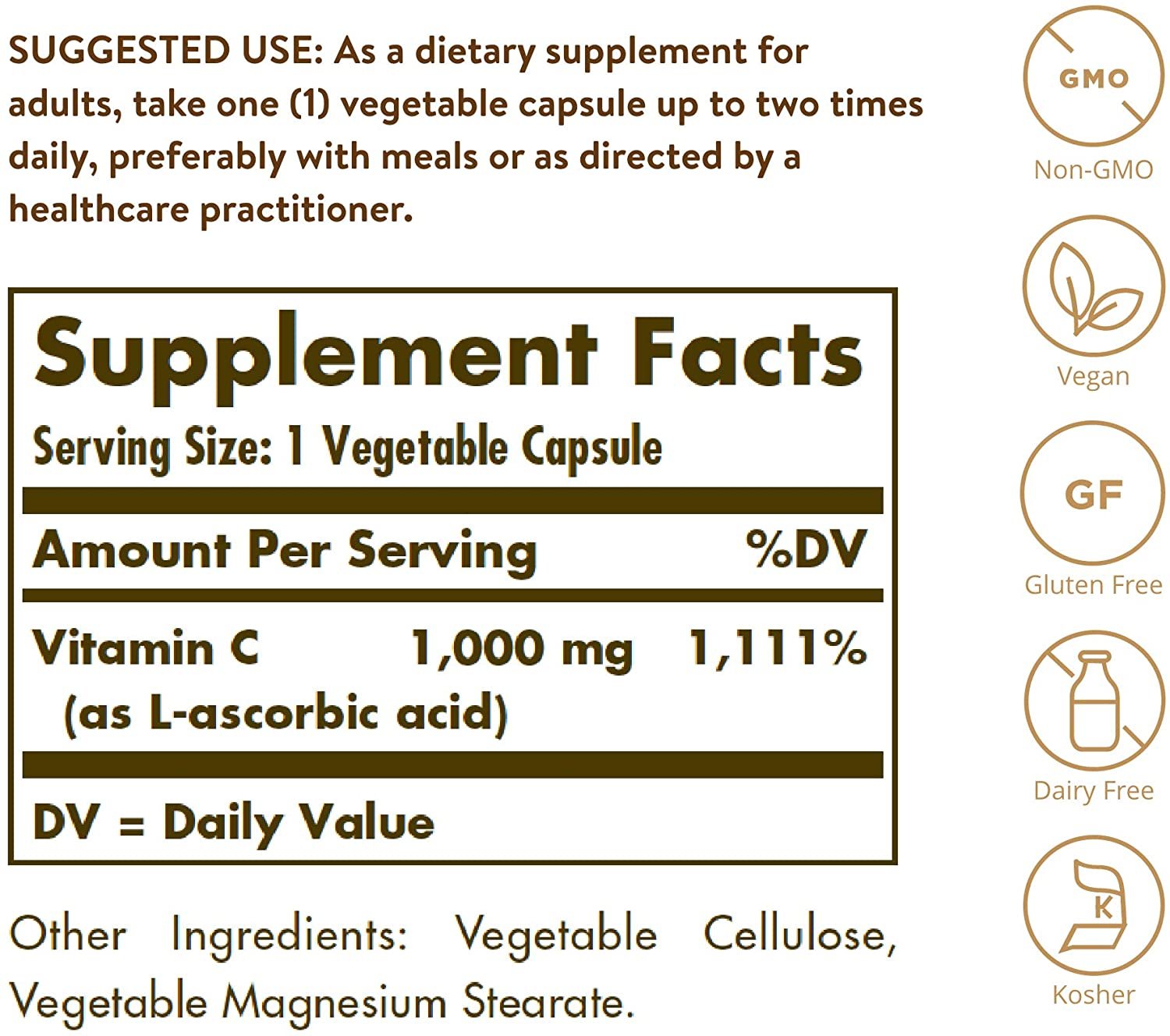 Solgar Vitamin C 1000 mg, 250 Vegetable Capsules - Antioxidant & Immune Support - Overall Health - Healthy Skin & Joints - Bioflavonoids Supplement - Non GMO, Vegan, Gluten Free, Kosher - 250 Servings