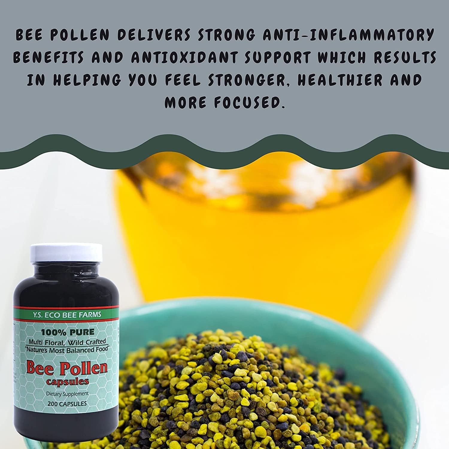 Y.S. Eco Bee Farms 100% Pure, Wild Crafted Bee Pollen Capsules - Organic Bee Pollen Vitamin Supplements Amino Acids, Organic Protein, Vitamin C, Vitamin B12 Gluten Free 2pk of 200ct w Bonus Key Chain