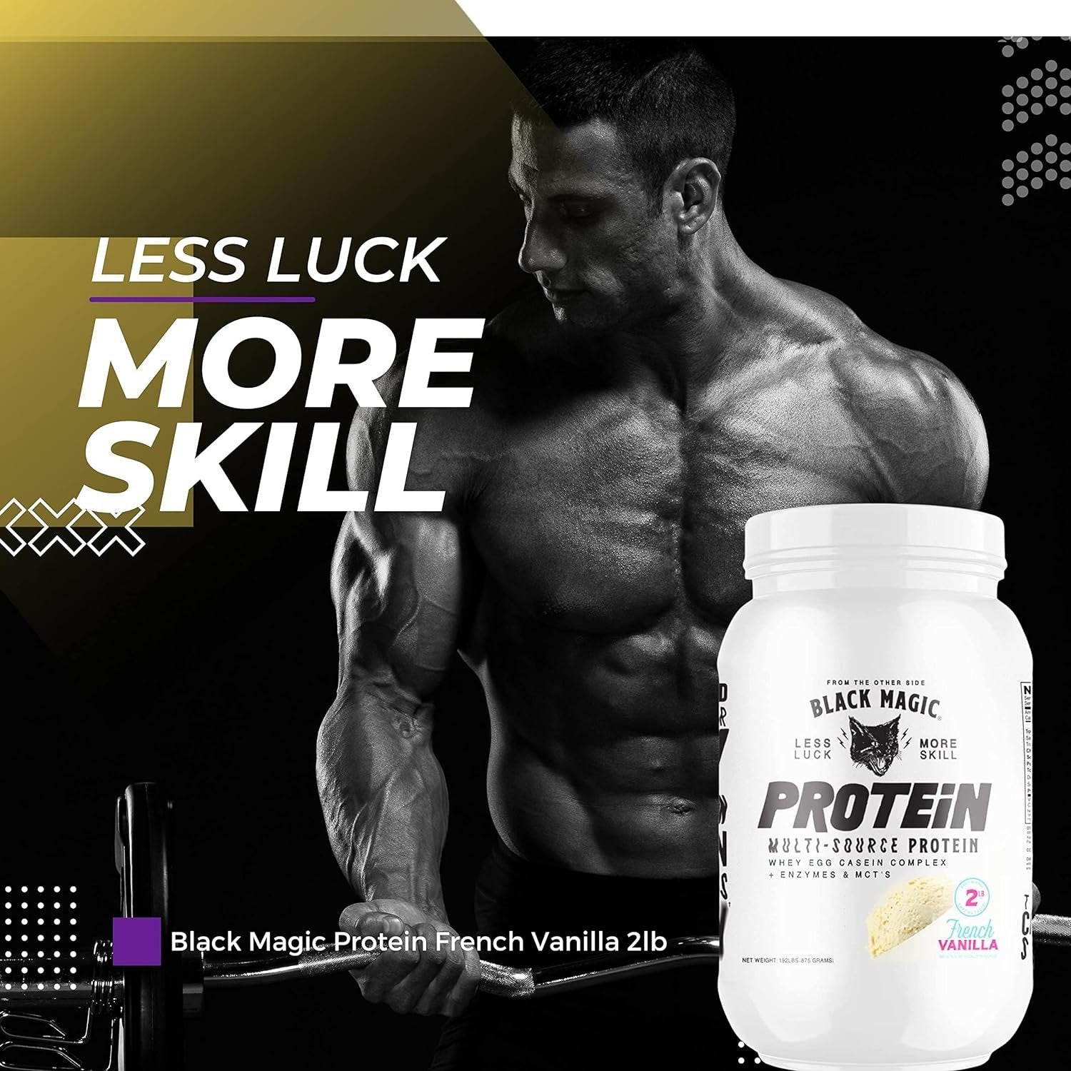 Black Magic Multi-Source Protein - Whey, Egg, and Casein Complex with Enzymes & MCT Powder - Pre Workout and Post Workout - Honey Grahms Protein Powder - 24g Protein - 2 LB with Bonus Key Chain