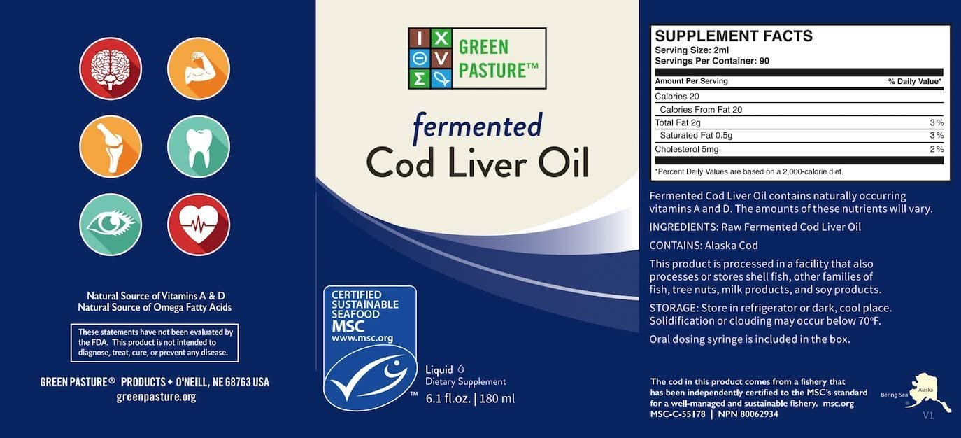 Green Pasture Fermented Cod Liver Oil Liquid, Unflavored, 6.1 Fl Oz