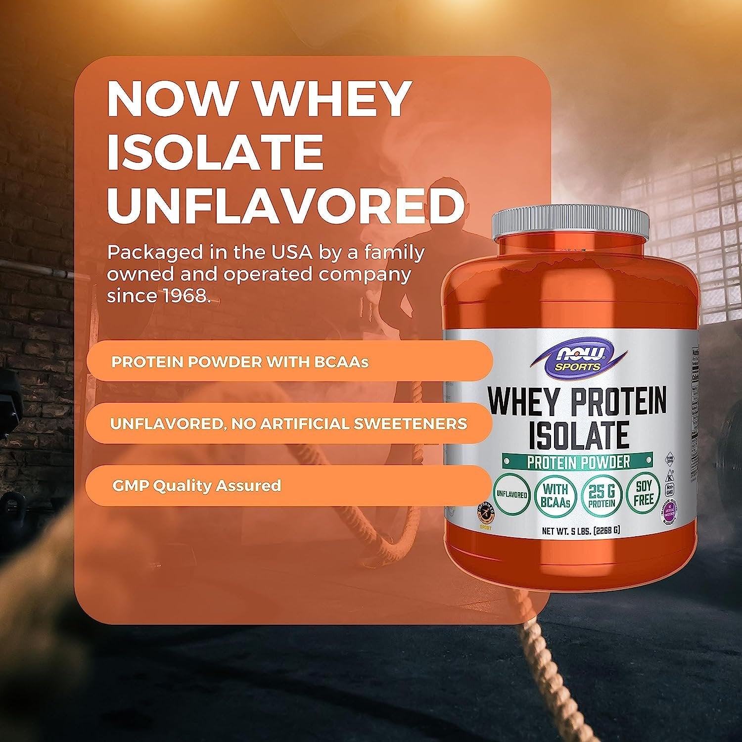Worldwide Nutrition Now Sports Nutrition, Whey Protein Isolate, 25 g with BCAAs, Unflavored Powder, 5-Pound with Bonus Multi-Purpose Key Chain