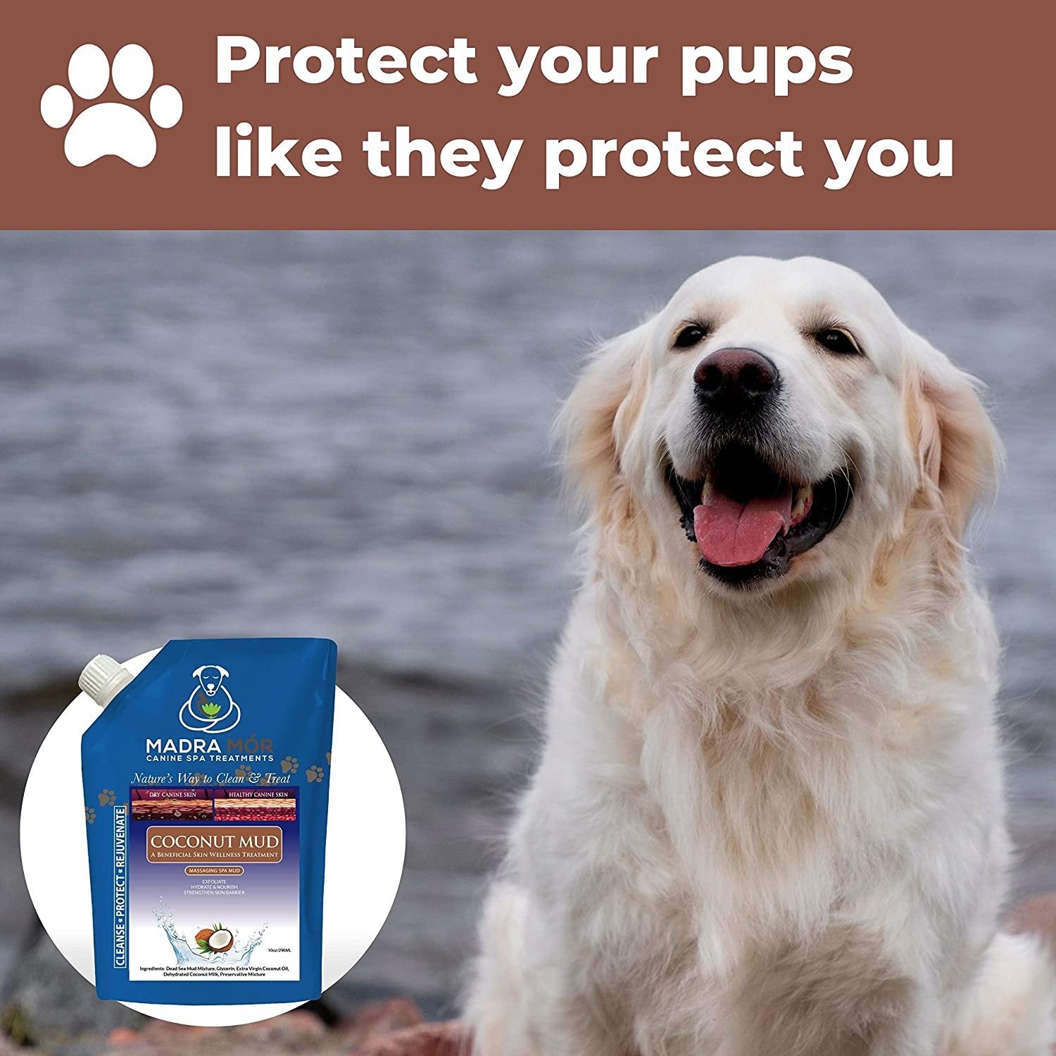 Madra Mor Massaging SPA Mud - Luxurious Dog Skin Wellness Treatment - Cleanse - Protect - Rejuvenate - Coconut Mud - 1 Pack (10oz) - with Multi-Purpose Key Chain