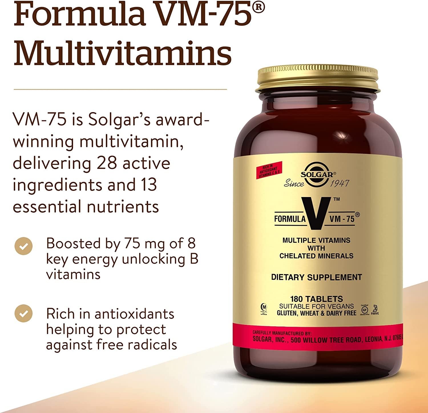 Solgar Formula VM-75 - Multivitamin with Chelated Minerals - 180 ct