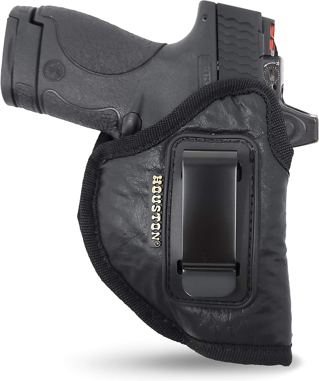 IWB Optical Gun Holster by Houston - ECO Leather Concealed Carry Soft Material | Fits Glck 26/27/33, Shield, XDS, Taurus 709, Taurus Pro C, Walther P22, Beretta Nano, SCCY Sky.Rug LC9 (Right) Black