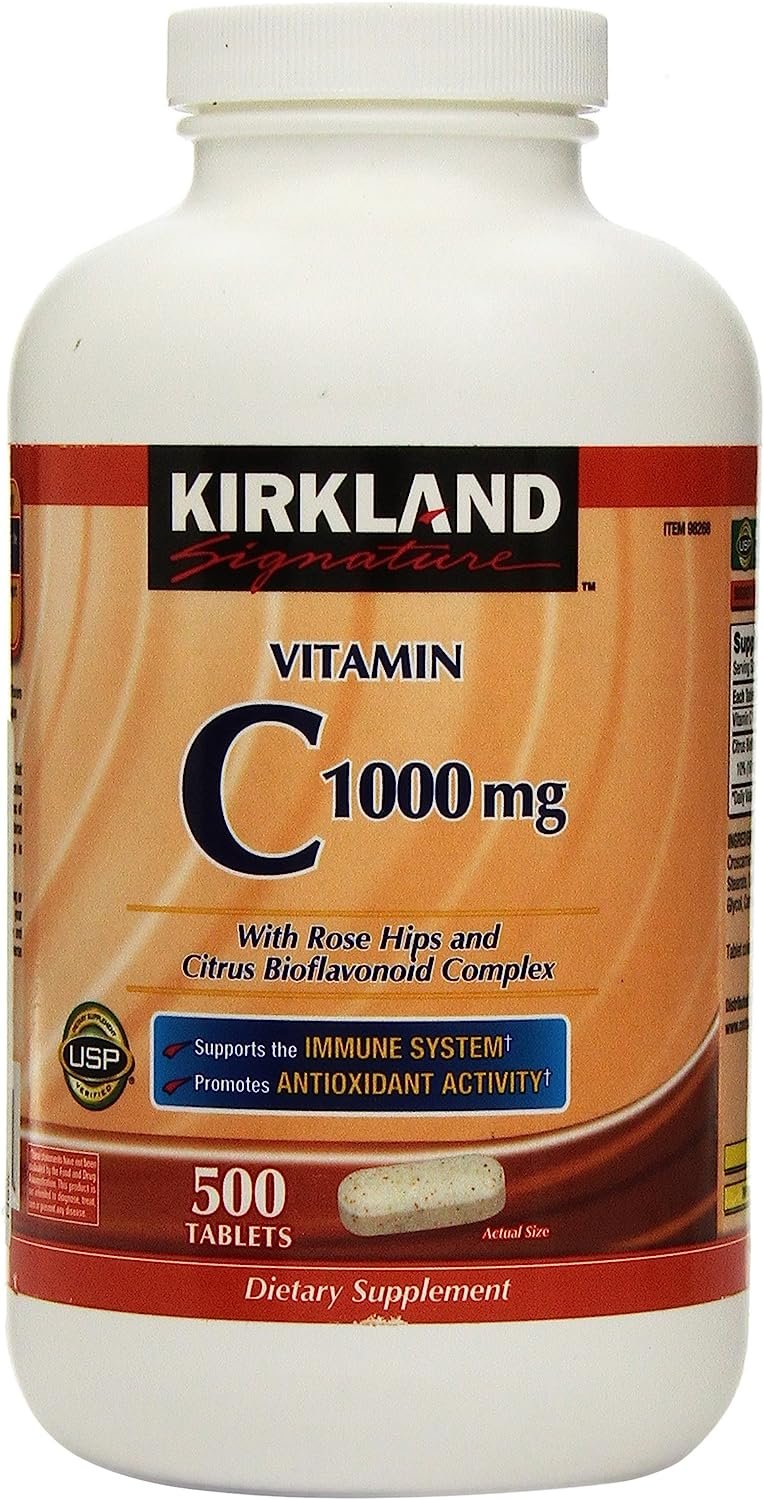 Kirkland Vitamin C with Rose Hips and Citrus Bioflavonoid Complex (1000 mg), 500-Count Tablets ( Package may vary)
