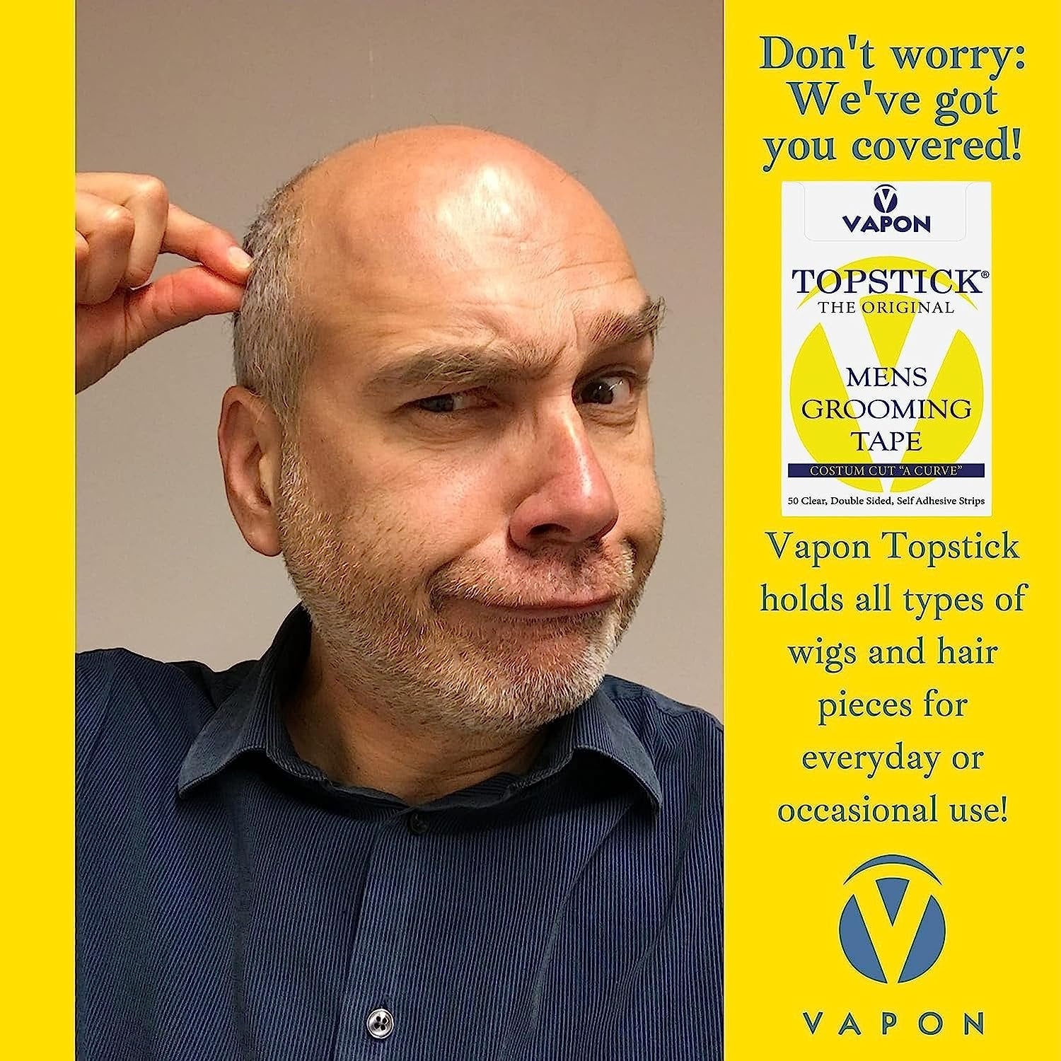 Vapon Topstick The Original Custom Cut "A Curve" Men's Grooming Tape - 50 Strips Box with Bonus Worldwide Nutrition Multi Purpose Key Chain