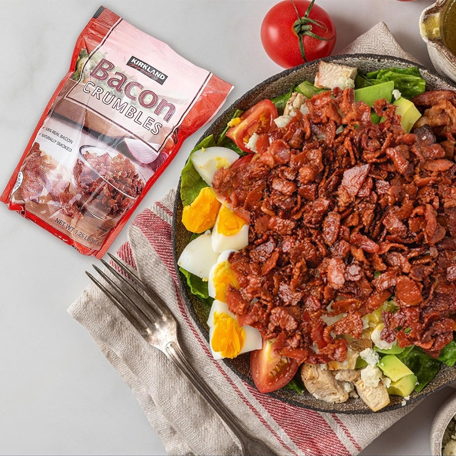 Kirkland Signature Crumbled Bacon Bits - Irresistibly Flavorful Cooked Bacon - Bacon Cooked Ready To Eat, Premium Quality 20oz with Bacon Bits Real for Culinary Creations - 1 Pack Bacon Bits For Salad