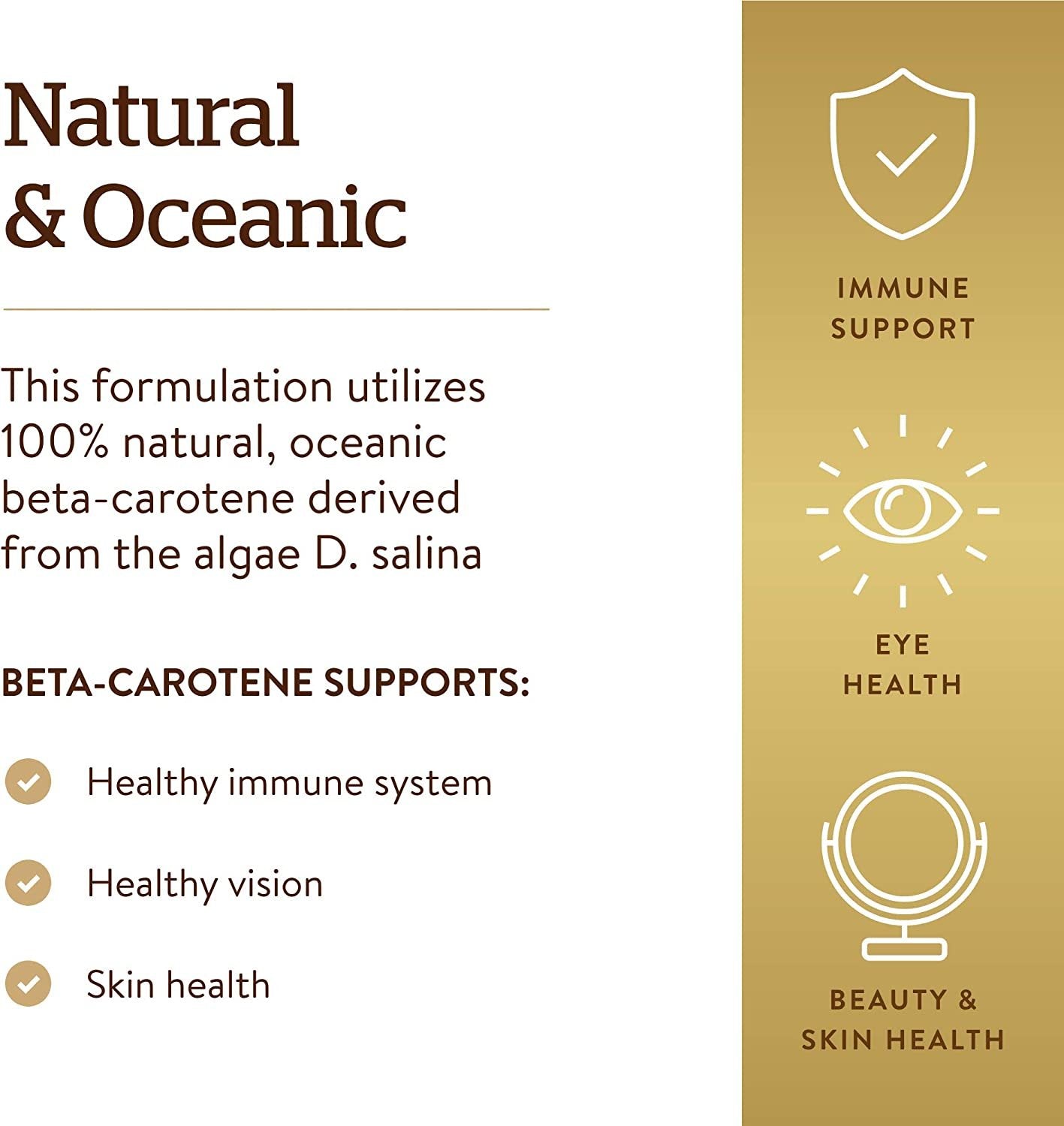 Solgar Oceanic Beta-Carotene 25,000 IU - Healthy Vision, Skin & Immune - 180 ct