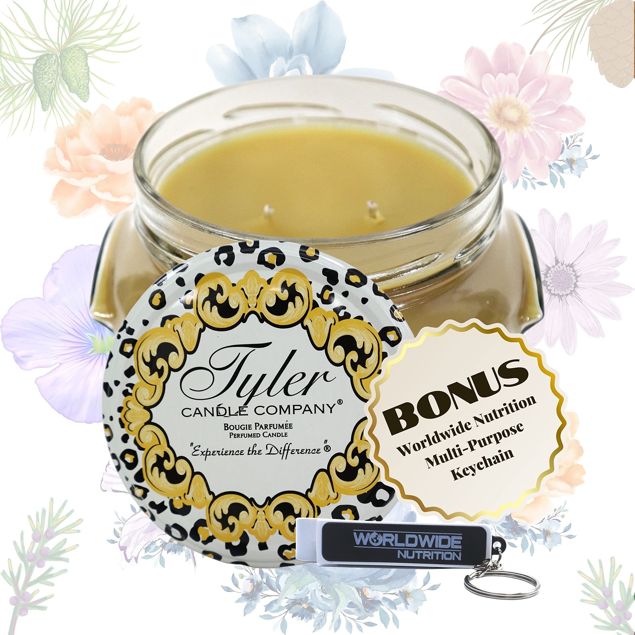 Tyler Candle Company Trophy Scent Jar Candle - Luxurious Scented Candle with Essential Oils - Long Burning Candles 110-120 Hours - Large Candle 22 oz with Bonus Key Chain
