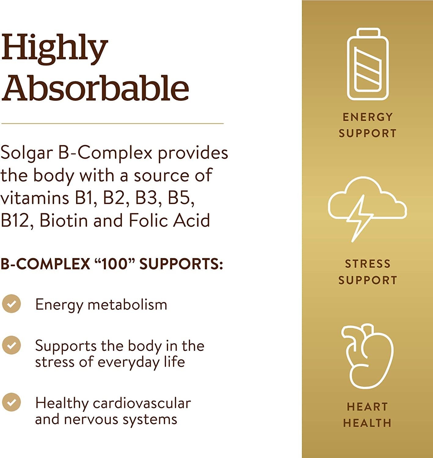 Solgar B-Complex "100" - Heart, Nervous System, Energy Metabolism - 250 ct