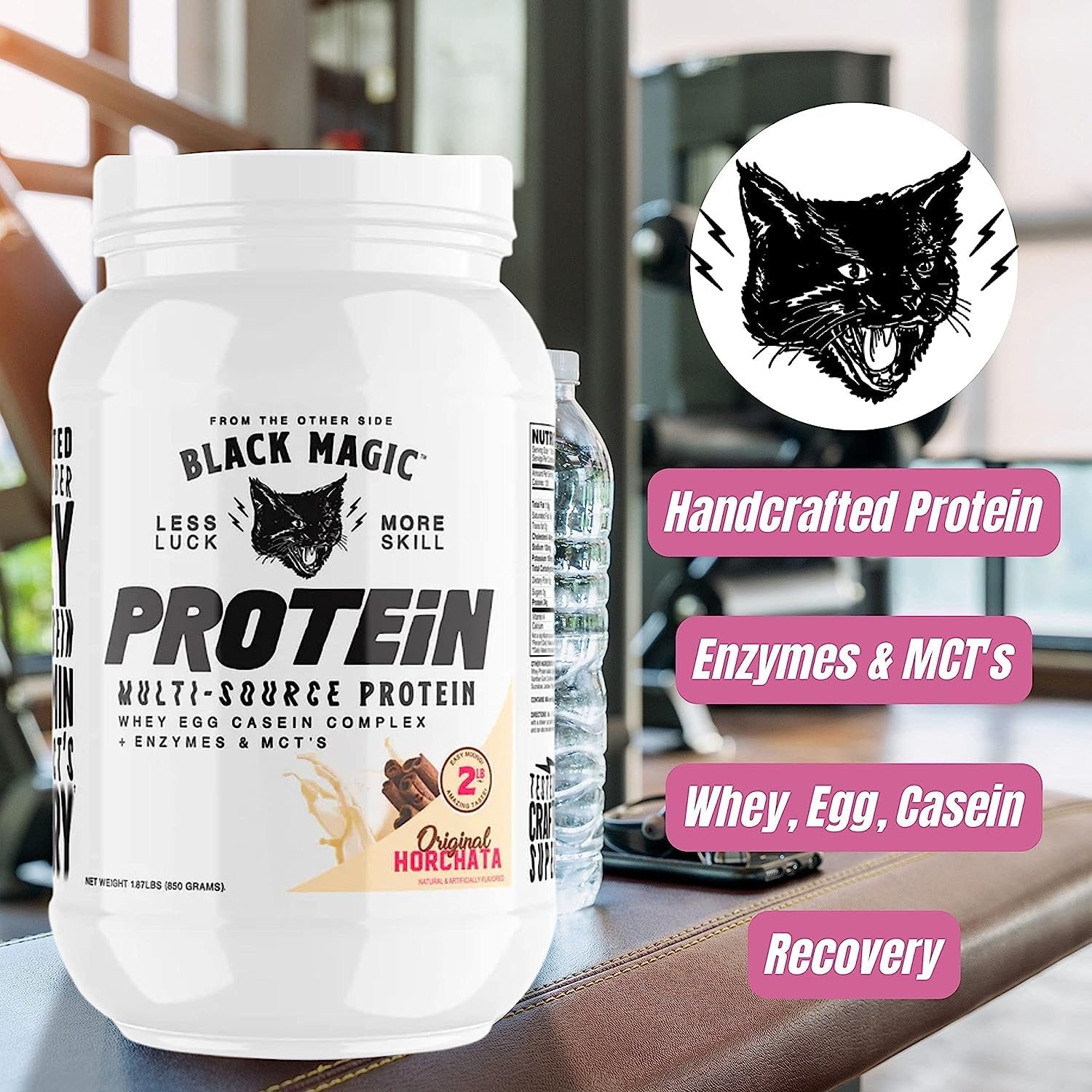 Horchata Black Magic Multi-Source Protein - Whey, Egg, and Casein Complex with Enzymes & MCT Powder - Pre Workout and Post Workout - 24g Protein - 2 LB with Bonus Key Chain