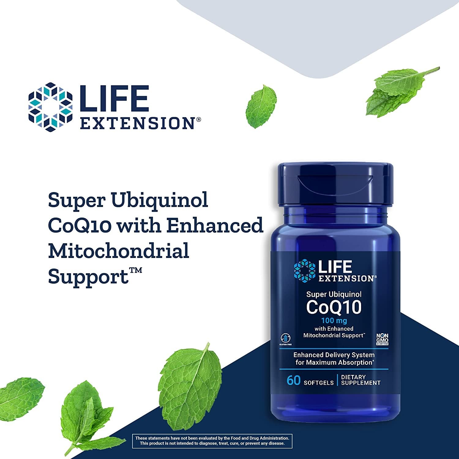 Life Extension Super Ubiquinol CoQ10 100 mg with Enhanced Mitochondrial Support - For Anti-Aging, Heart & Brain Health and Healthy Cholesterol - Gluten Free, Non-GMO – 60 Softgels