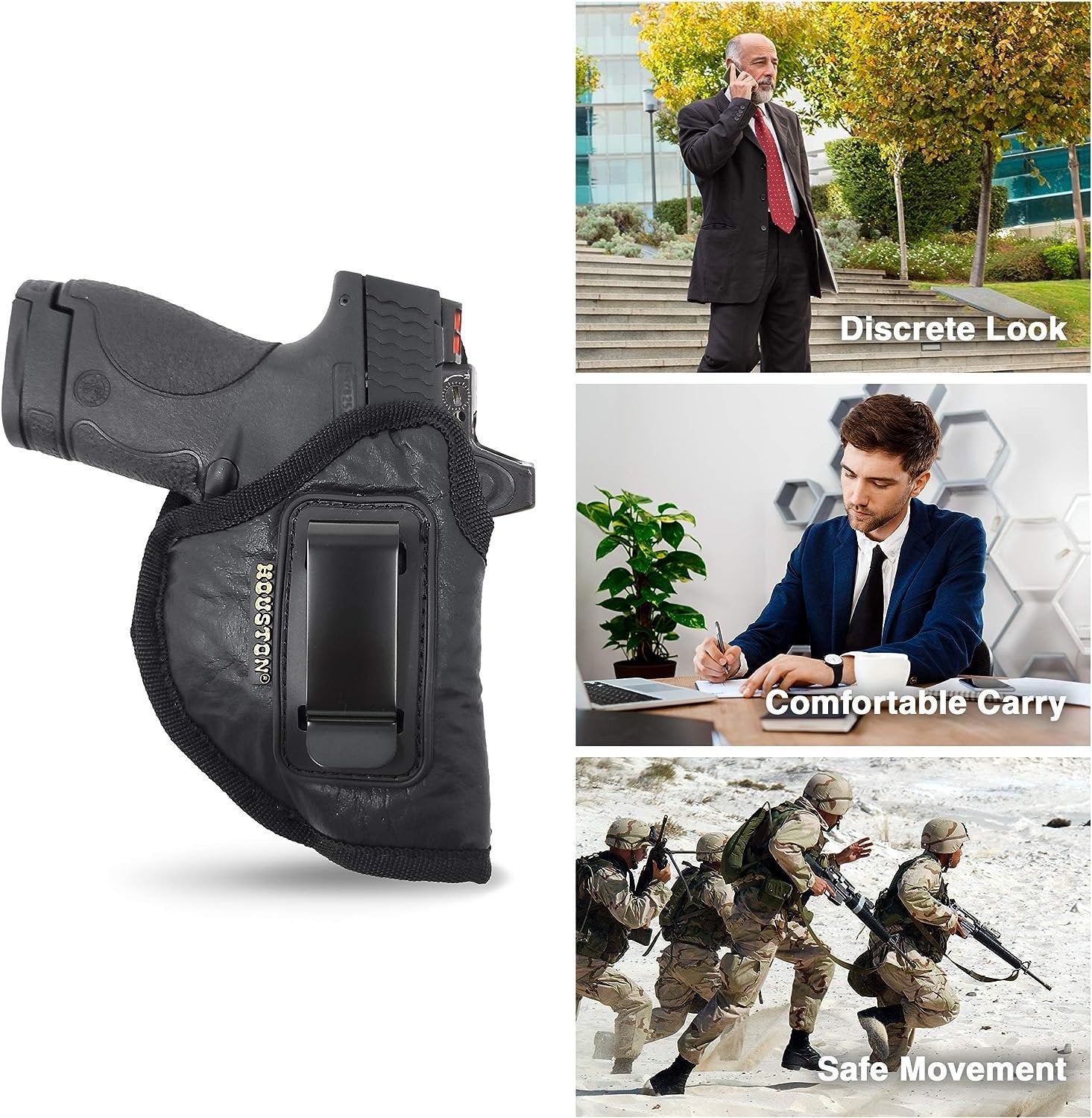 IWB Optical Gun Holster by Houston - ECO Leather Concealed Carry Soft Material | Fits Glck 26/27/33, Shield, XDS, Taurus 709, Taurus Pro C, Walther P22, Beretta Nano, SCCY Sky.Rug LC9 (Right) Black