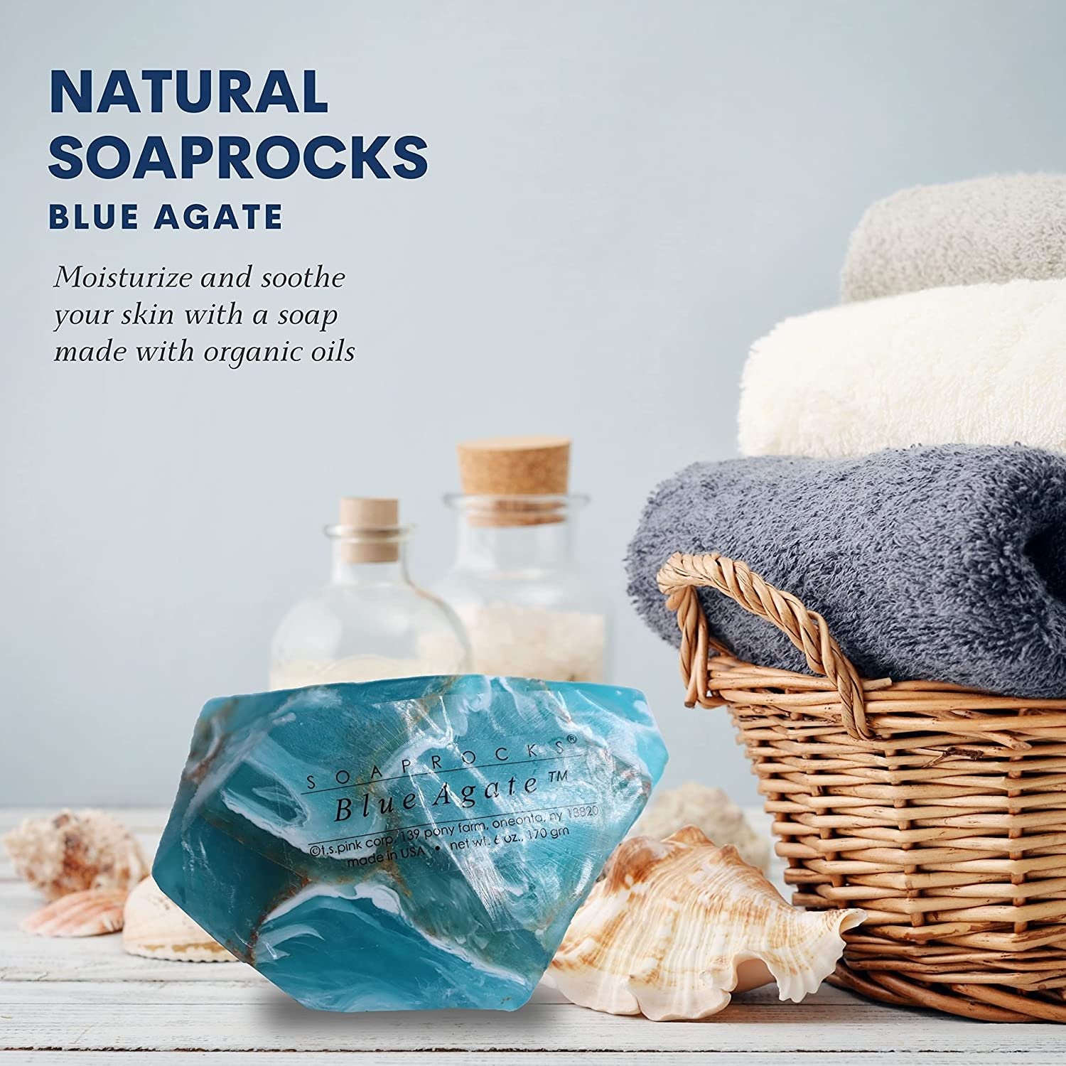 TS Pink Blue Agate SoapRocks - Bar Soap for Bath, Body, Face & Hand so