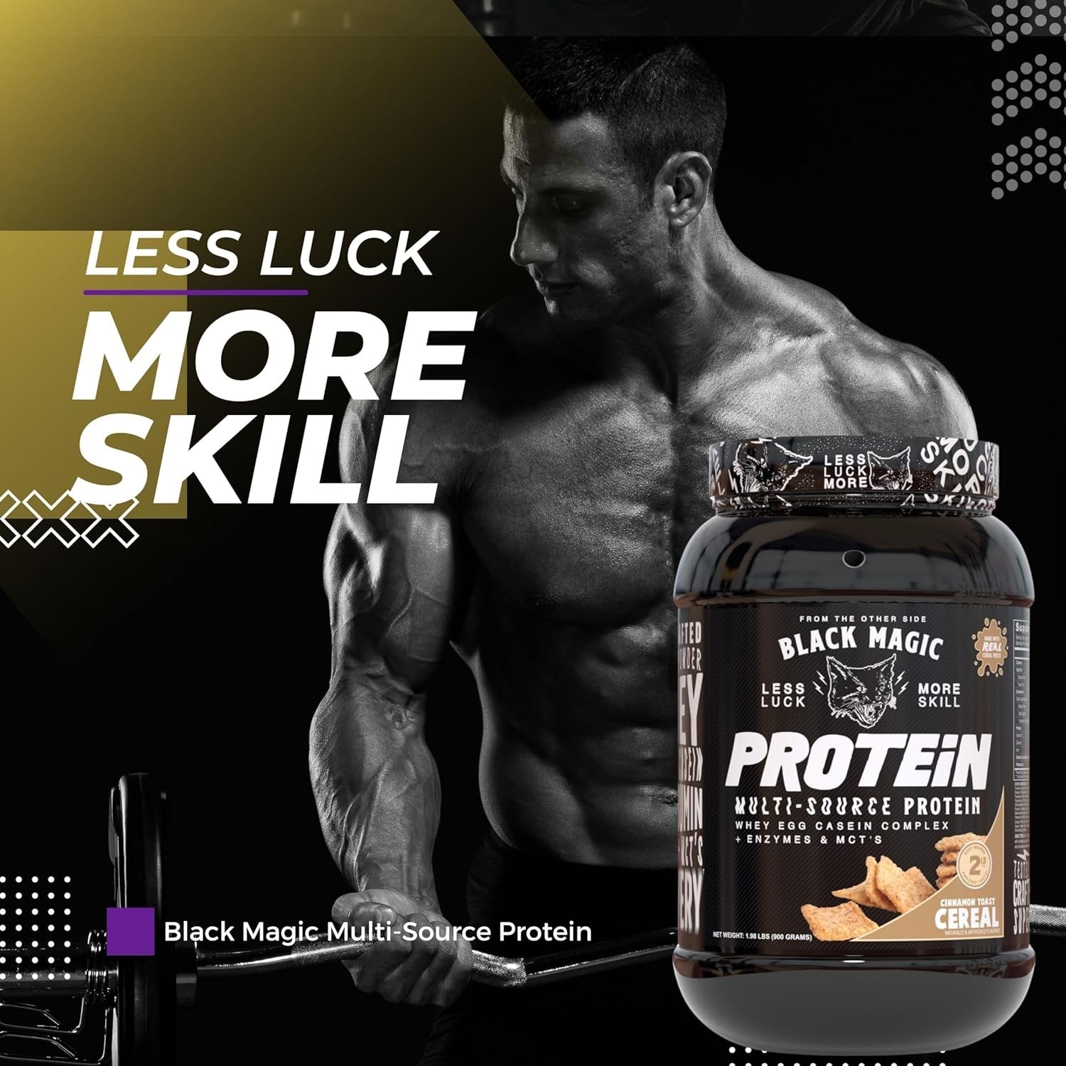 Black Magic Multi-Source Protein - Whey, Egg, and Casein Complex with Enzymes & MCT Powder - Pre Workout and Post Workout - Honey Grahms Protein Powder - 24g Protein - 2 LB with Bonus Key Chain