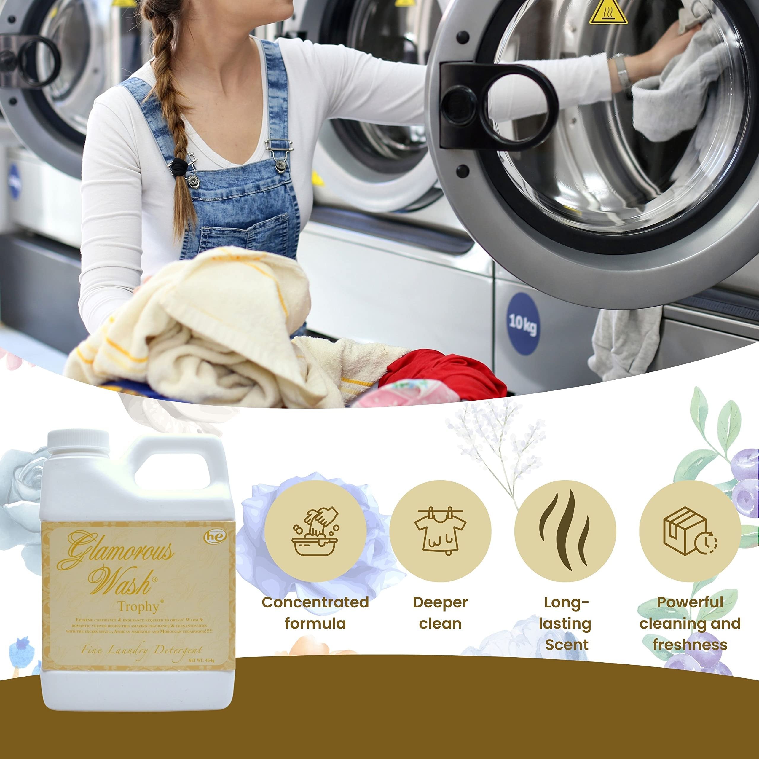 Tyler Candle Company Glamorous Wash Trophy Scent Fine Laundry Detergent - Luxury Liquid Laundry Detergent - Hand and Machine Washable - 16 oz, 454 gram with Bonus Multi Purpose Key Chain