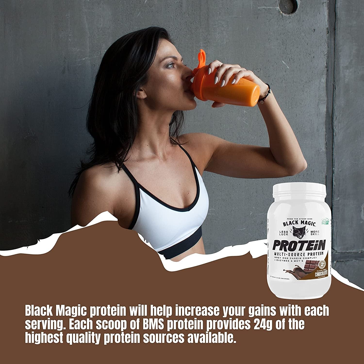 Black Magic Multi-Source Protein - Whey, Egg, and Casein Complex with Enzymes & MCT Powder - Pre Workout and Post Workout - Honey Grahms Protein Powder - 24g Protein - 2 LB with Bonus Key Chain