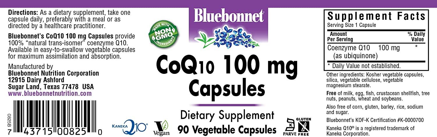 BlueBonnet CoQ-10 Vegetarian Capsules, 100 mg, 90 Count