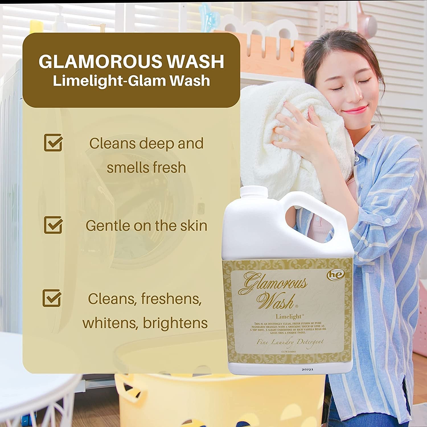 Tyler Candle Company Glamorous Wash Limelight Scent Fine Laundry Liquid Detergent - Liquid Laundry Detergent for Clothing - Hand and Machine Washable - 3.78L (1Gal) Container with Bonus Key Chain