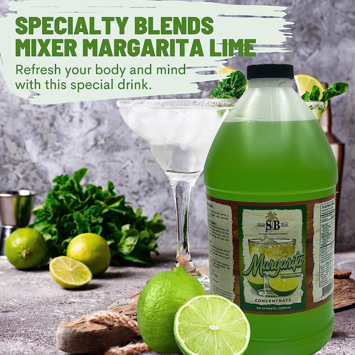 Specialty Blends Margarita Lime Drink Mixers And Syrups - Margarita Mix Lime Concentrate, Organic Lime 1/2 Gallon Drink Mix (Pack of 1) - with Bonus Worldwide Nutrition Multi Purpose Key Chain