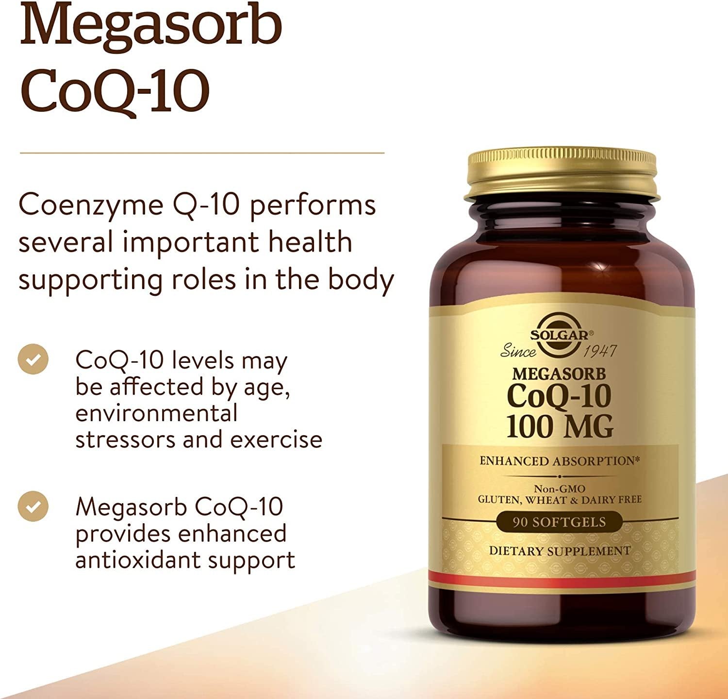 Solgar Megasorb CoQ-10 100 mg, 90 Softgels - Supports Heart Function & Healthy Aging - Coenzyme Q10 Supplement - Enhanced Absorption - Non-GMO, Gluten Free, Dairy Free - 90 Servings