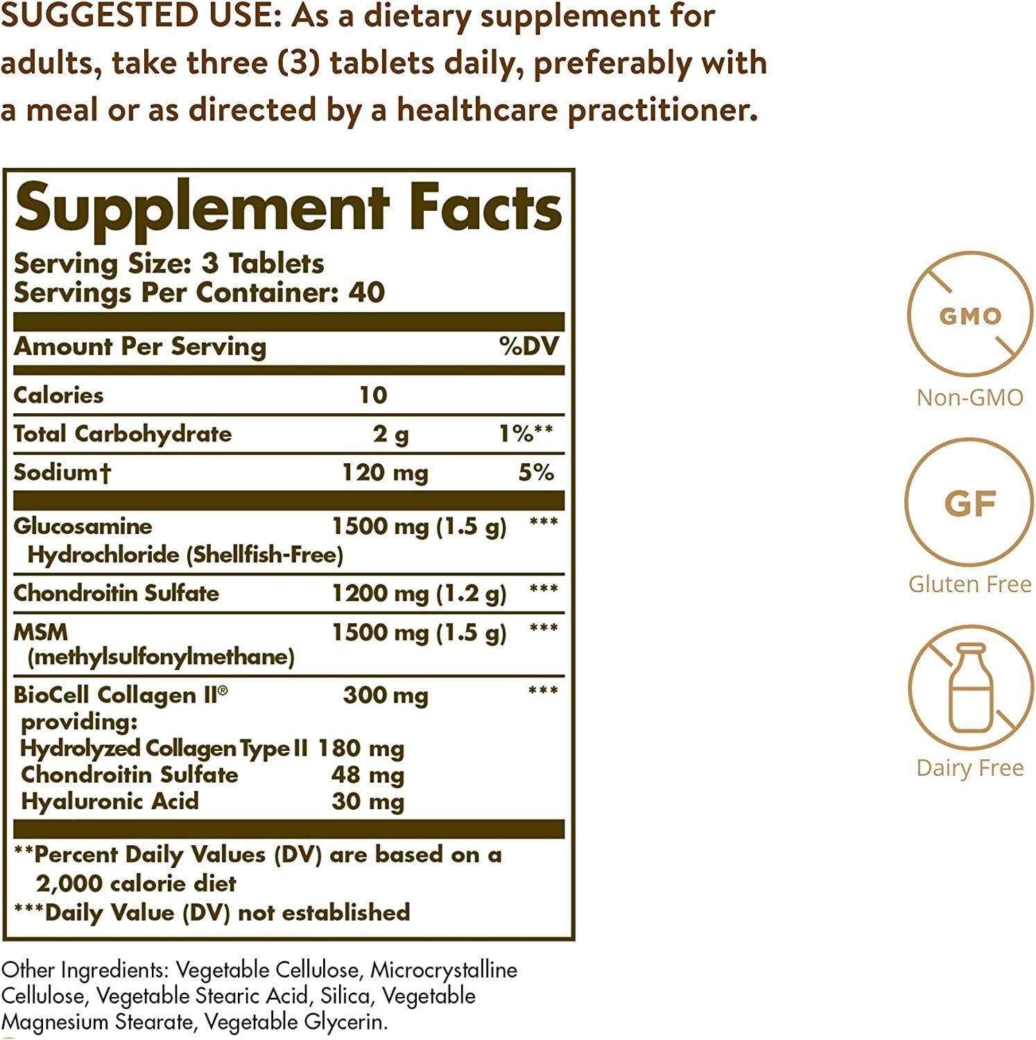 Solgar Glucosamine Hyaluronic Acid Chondroitin MSM - Joint Support 120 ct