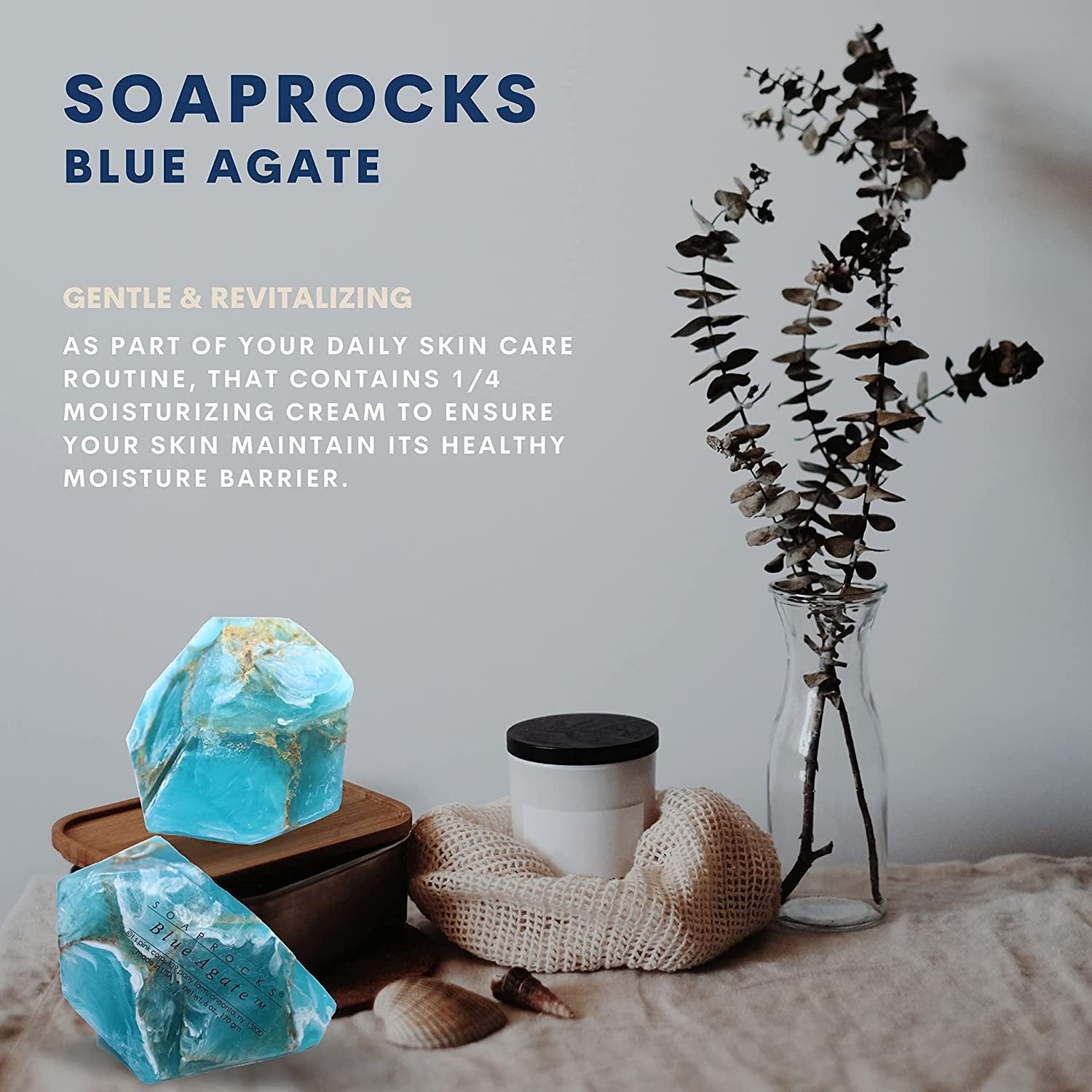 TS Pink Blue Agate SoapRocks - Bar Soap for Bath, Body, Face & Hand soap - Bathroom Decor & Bubble Bath Home Essentials - Bathroom Soap Gifts for Women & Men Gift Set - 6oz Bar with Bonus Key Chain