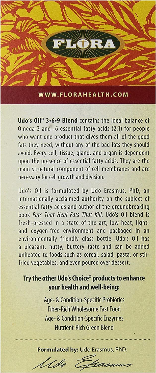 Flora UDO’s Oil Omega 3-6-9 32 Oz Supplement | Organic | Plant Based | Vegan Fish Oil Alternative | Blend of Flaxseed, Coconut, Evening Primrose & More