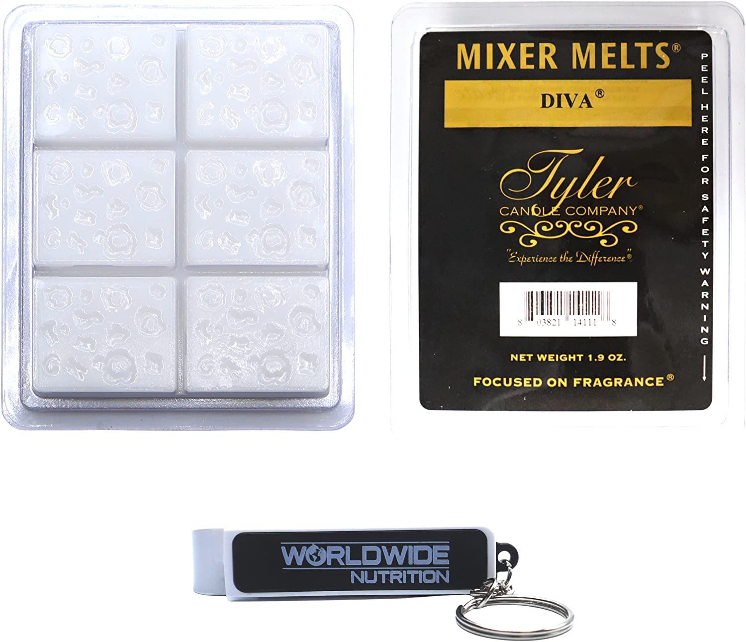 Tyler Candle Company Diva Scent Wax Melts - Scented Mixer Melts with Essential Oils for Wax Warmer - Pack of 4, 6 Bars per with Worldwide Nutrition Multi Purpose Key Chain