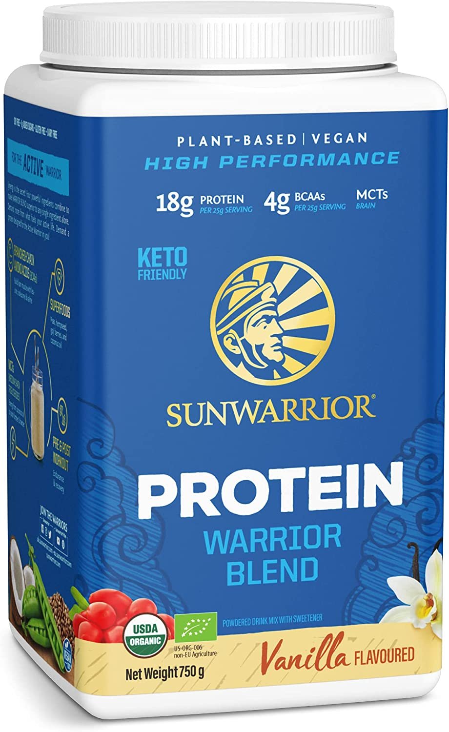 Sunwarrior Warrior Blend - Organic Vegan Plant Protein Powder with BCAAs and Pea Protein - Dairy free, Gluten Free, Soy Free, Non- GMO, Plant based protein powder, Sugar free and Keto Friendly