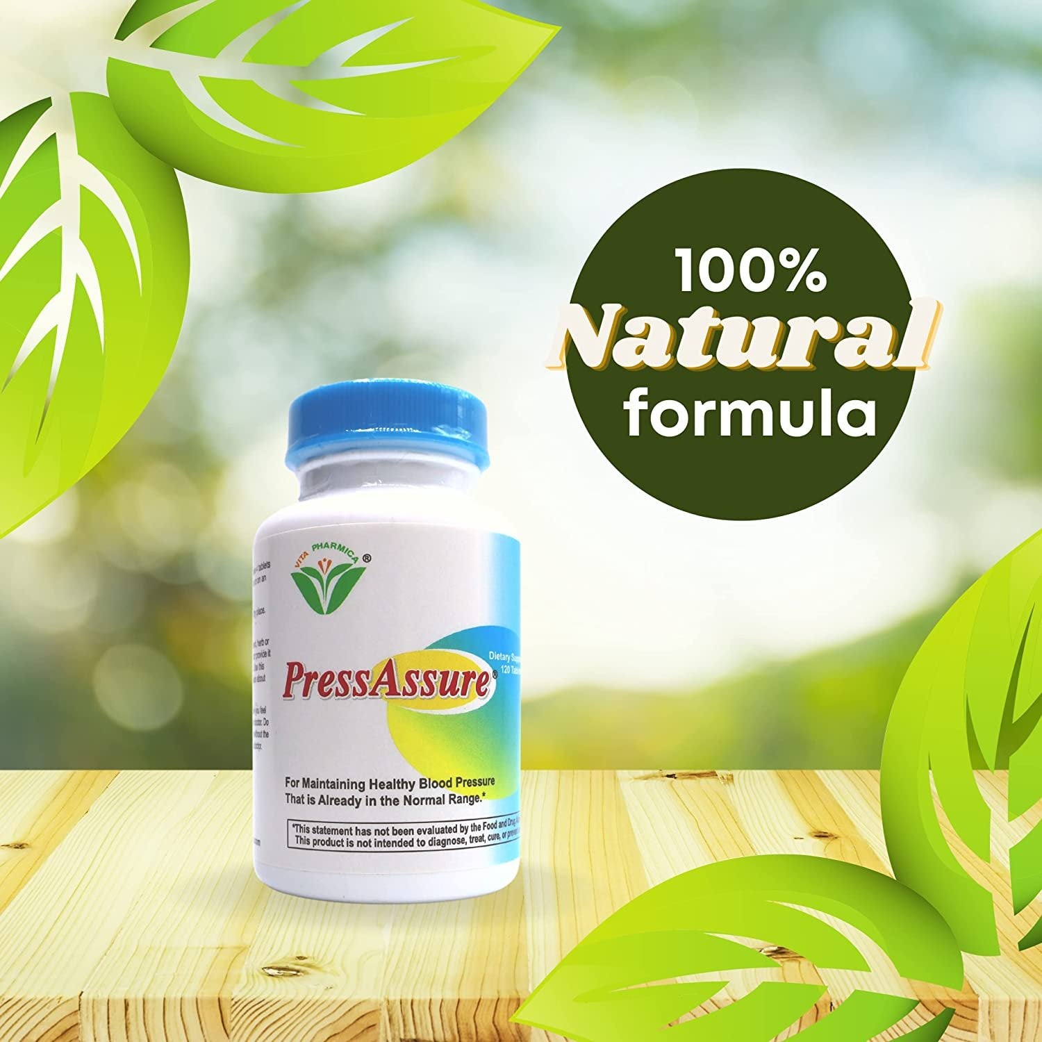 Vita Pharmica PressAssure Blood Pressure Supplements - 120 Count of Blood Pressure Tablets with Beta Carotene - USA Made, All Natural Vegan Safe Blood Pressure Support Supplement