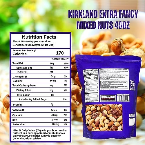 Worldwide Nutrition Bundle 2 Items - Kirkland Fancy Mixed Nuts of Brazil Nuts, Macadamia Nuts Almonds, Pecans and Cashews Roasted Lightly Salted - 40 oz Assorted Nuts & Multi Purpose Keychain