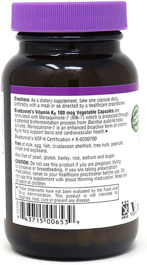 BlueBonnet Vitamin K2 Vegetarian Capsules, 100 Count