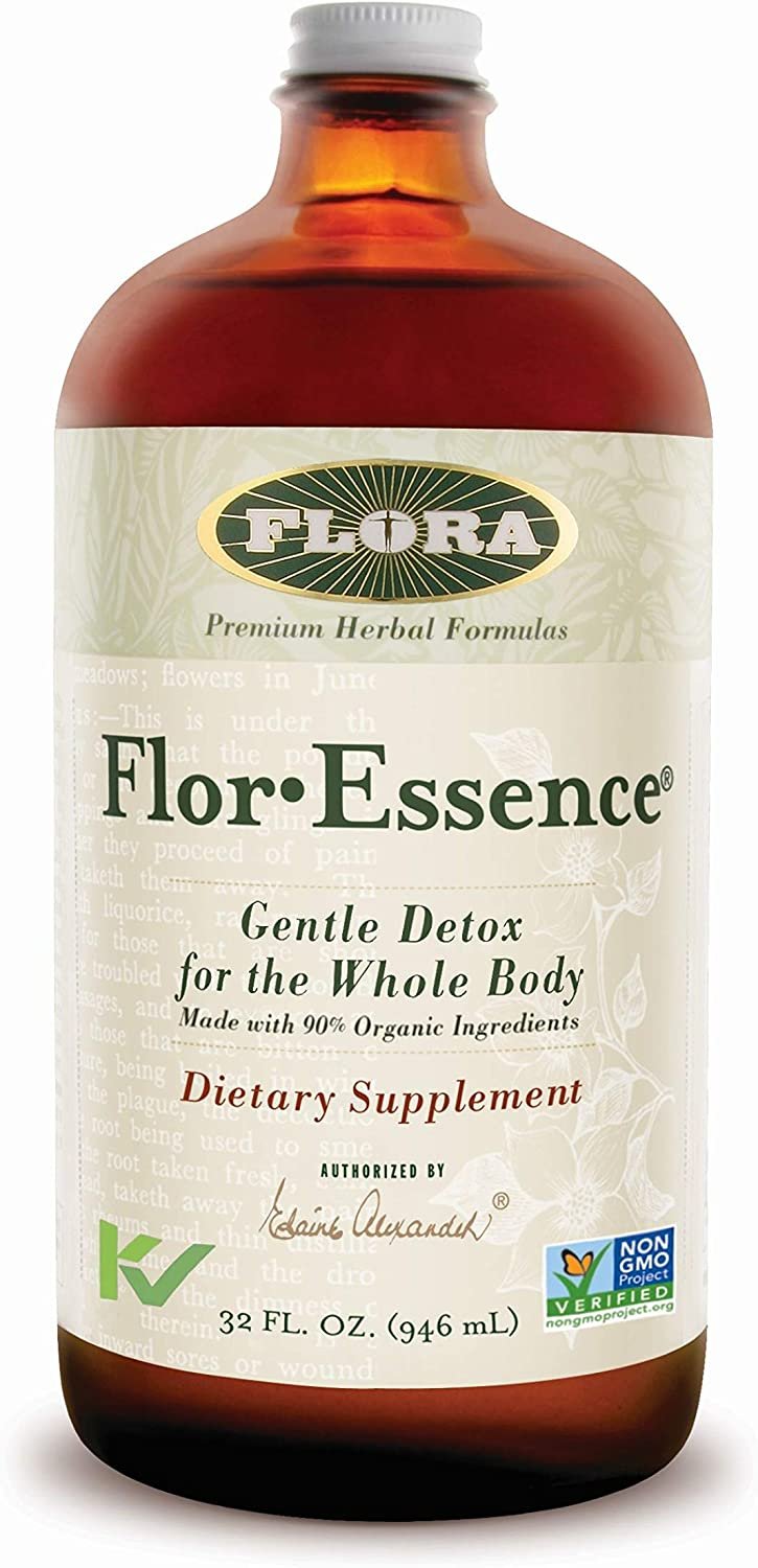 Flora Flor Essence Liquid Tea Blend 32oz LARGE - Gentle Detox Cleanse with Burdock Root, Slippery Elm, Kelp, Thistle - Premium Organic Ingredients