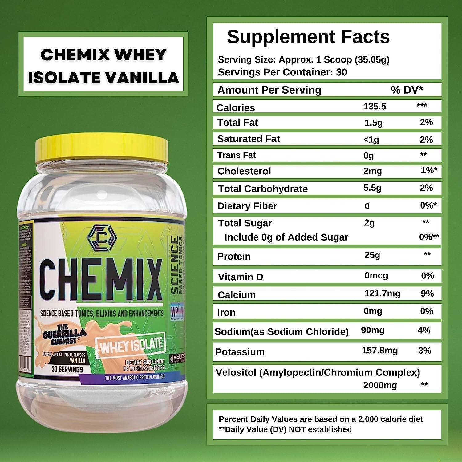 Worldwide Nutrition Chemix Whey Protein Isolate Vanilla Flavor- Pure Whey Protein Powder 2Lb (30 Servings) - with Bonus Multi Purpose Key Chain
