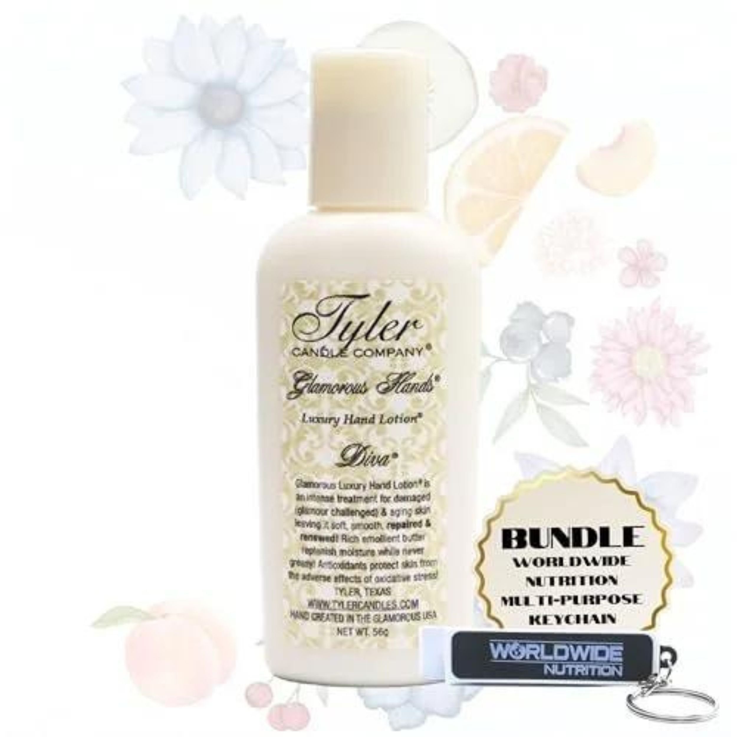 Tyler Diva Hand Lotion - Scented and Small Hand Lotion For Dry Hands with Moisture-Boosting Skin - 2 Oz Travel Size Luxury Hand Lotion and Multi-Purpose Key Chain