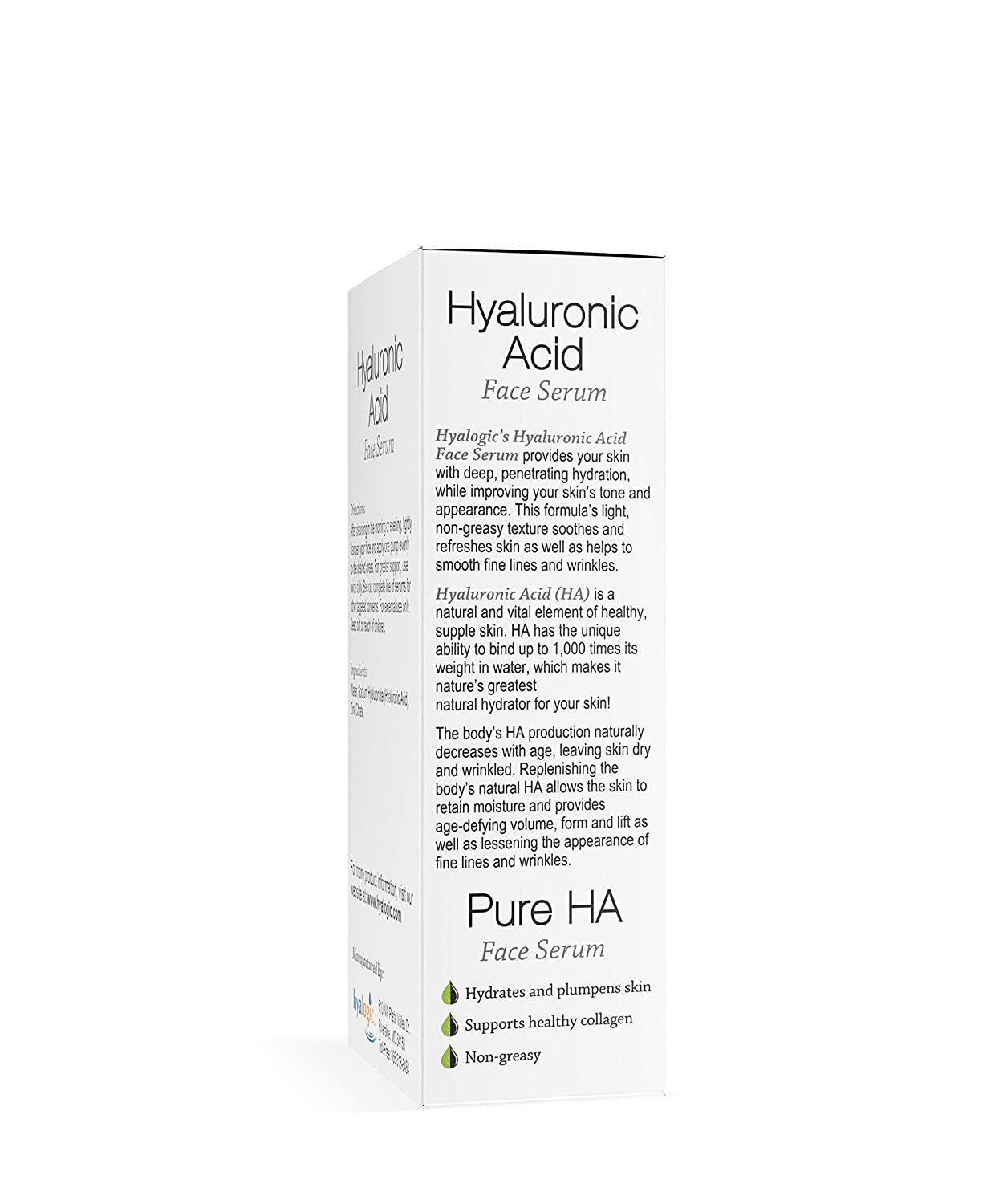 Pure Hyaluronic Acid Serum for Face - Hyalogic Natural HA Face Serum, Non-Greasy, Fragrance-Free Formula - Hyaluronic Acid Serum— Soften & Hydrate Skin | 1 Fl. oz.