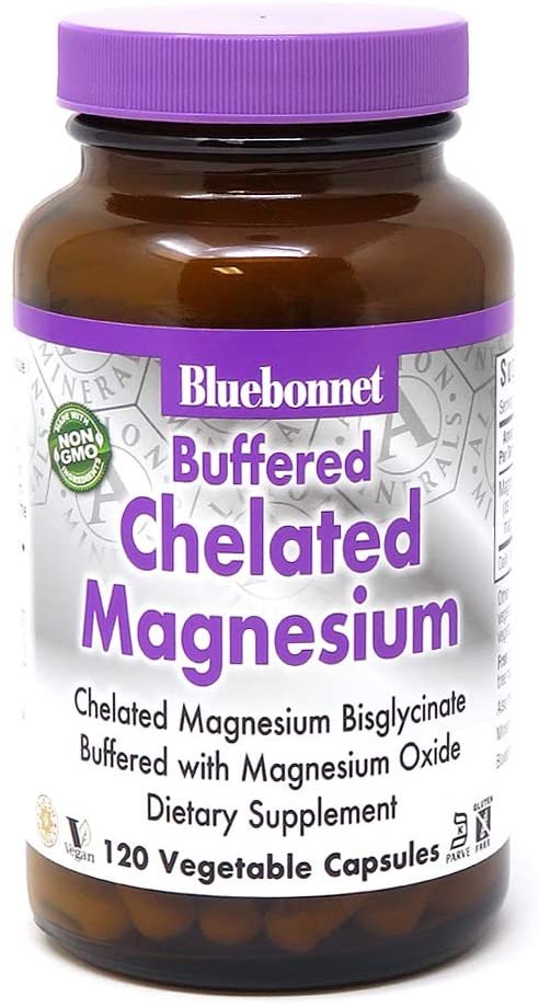 Bluebonnet Nutrition Albion Buffered Chelated Magnesium 200 mg, Magnesium Oxide, Stress Relief, Vegan, Non GMO, Gluten Free, Soy Free, Milk Free, Kosher, 120 Vegetable Capsules, 2 Month Supply