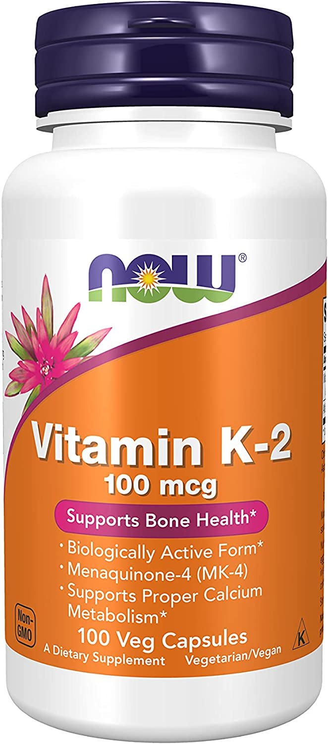 NOW Supplements, Vitamin K-2 100 mcg, Menaquinone-4 (MK-4), Supports Bone Health*, 100 Veg Capsules