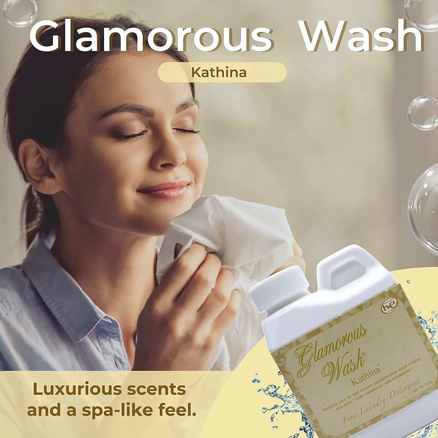 Tyler Candle Company Glamorous Wash Kathina Scent Fine Laundry Liquid Detergent - Liquid Laundry Detergent for Clothing - Hand and Machine Washable - 4oz, 112 gram Container w Bonus Key Chain