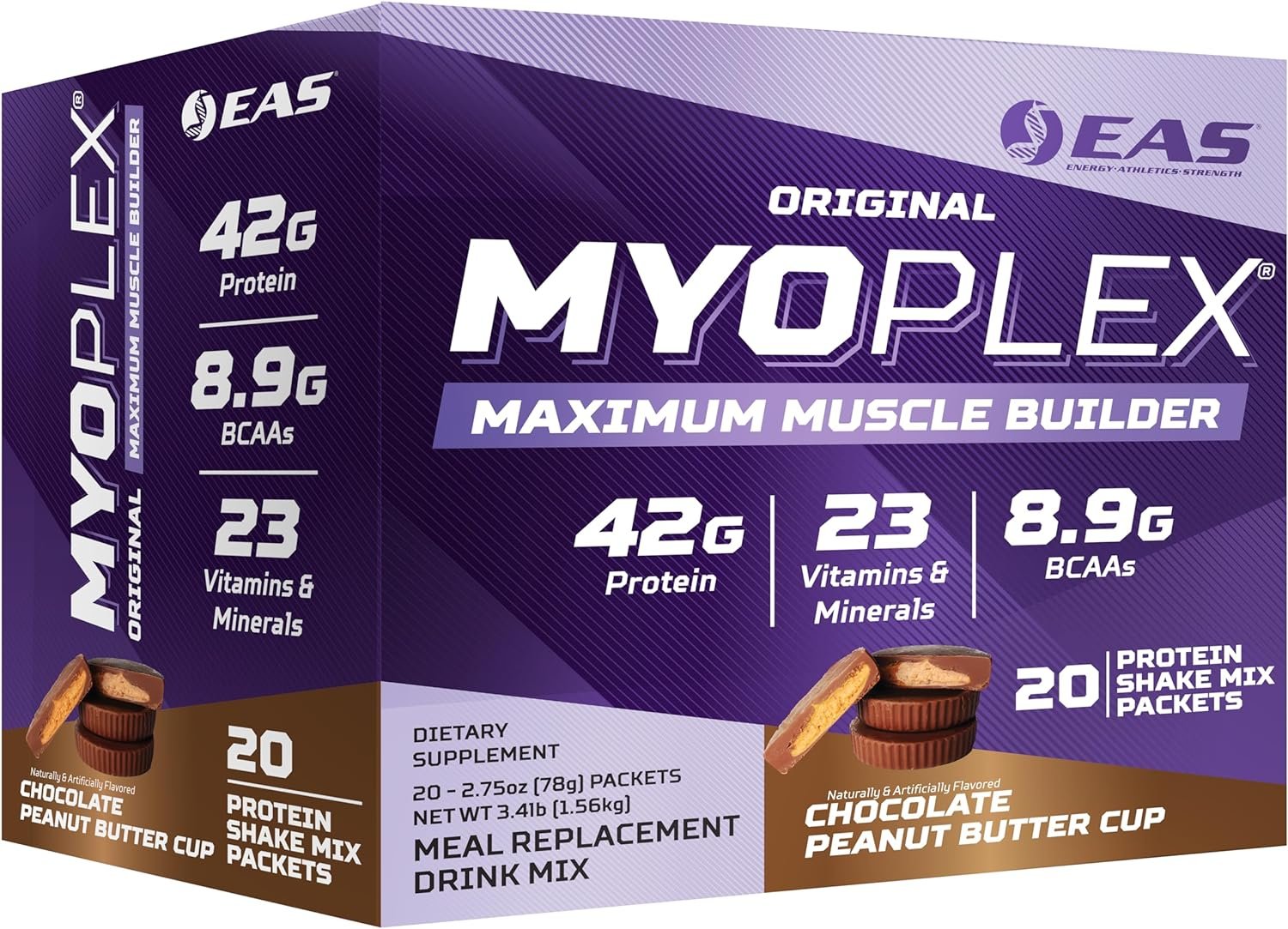 EAS Original MYOPLEX Maximum Muscle Builder - Meal Replacement Protein Mix - Cinnamon Cereal Crunch - 20 Individual Packets - Quality Protein Blend - 42g Per Serving