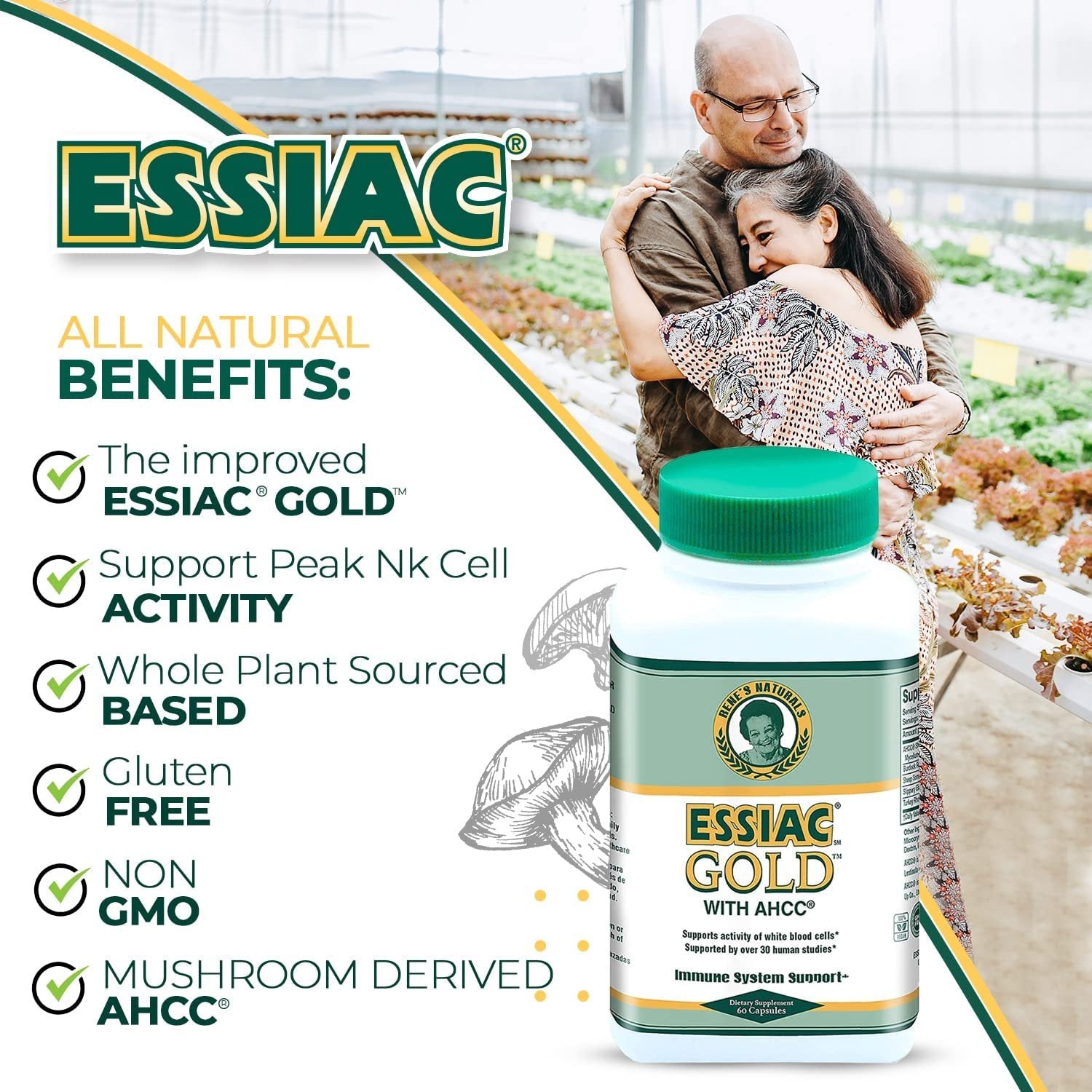 Essiac Gold Extract with AHCC Supplement Mushroom Extract for Enhanced Immune Support – 60 Capsules | Powerful Antioxidant Blend to Help Promote Overall Health & Well-Being