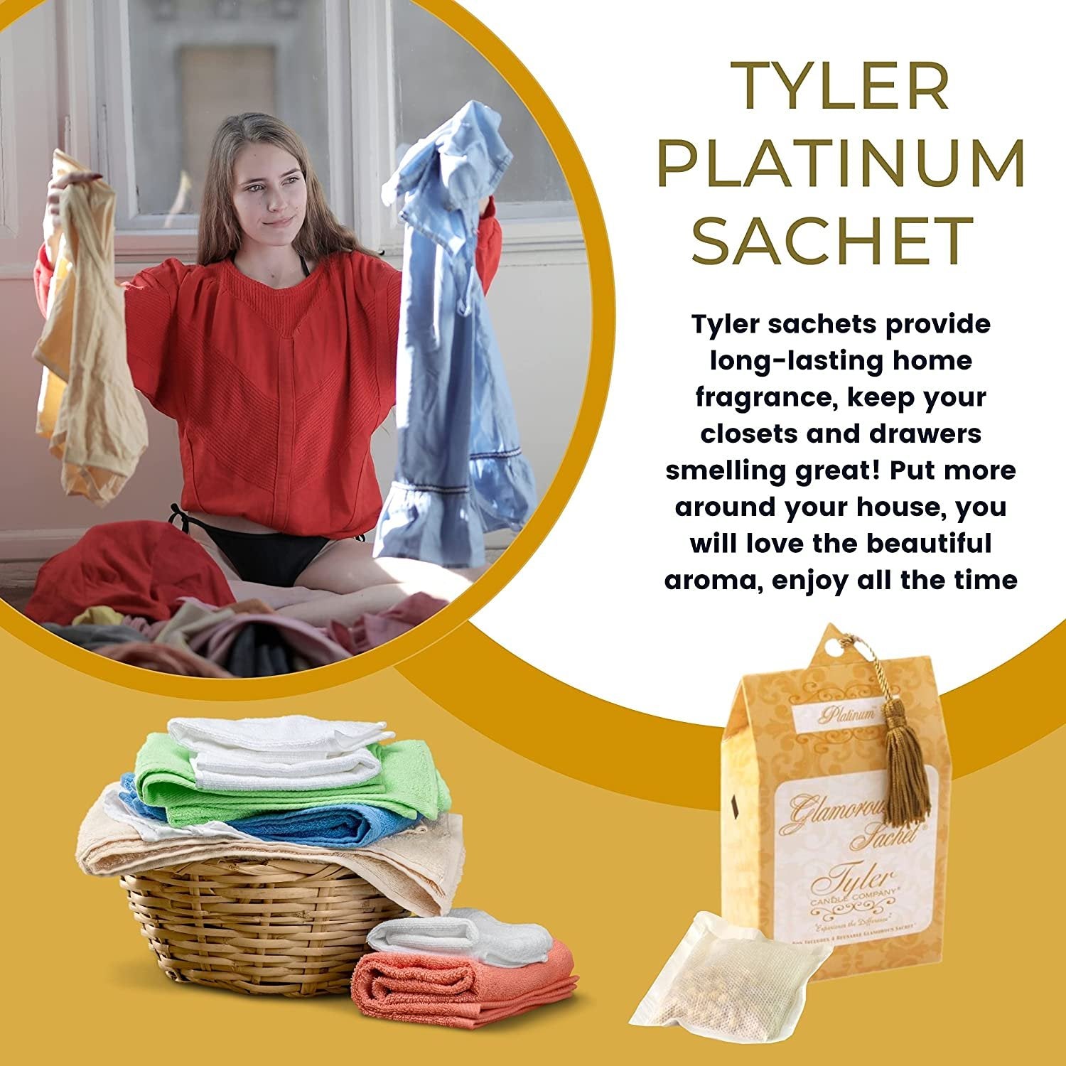 Tyler Candle Company Platinum Dryer Sheet Sachets - Glamorous Reusable Dryer Sheets - Sachets for Drawers and Closets - 1 Pack, 4 Sachets, Dryer, Home, or Personal Sachet, with Bonus Key Chain